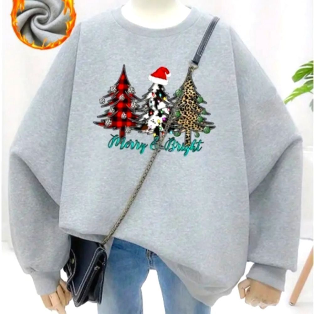 Ladies Festive Fleece crew holiday Sweatshirt sz Large